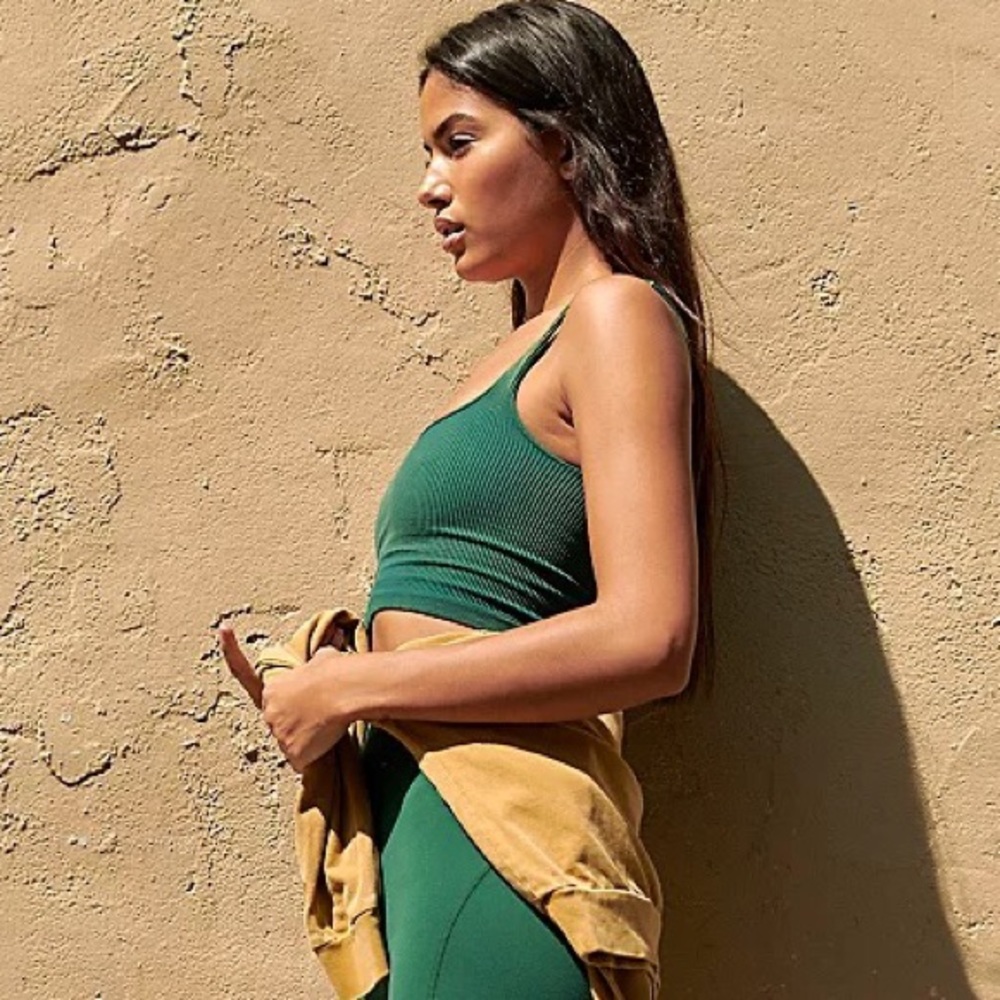 FREE PEOPLE Size XS/S Happiness Runs Square Neck Crop Tank Top Emerald Green - Picture 5 of 16
